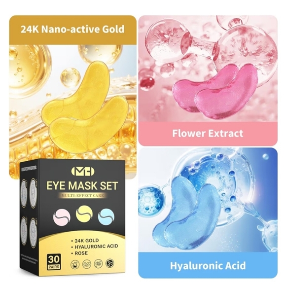 Under Eye Patches (30 Pairs) with 24K Gold, Hyaluronic Acid & Rose - Picture 2 of 3